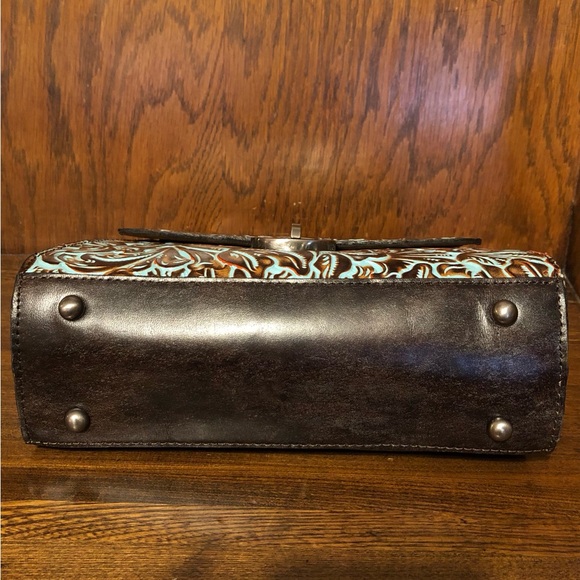 NWT-Patricia Nash-Tooled Turquoise-Chauny Top Handle Satchel/Crossbody Bag-$199 - Picture 9 of 14